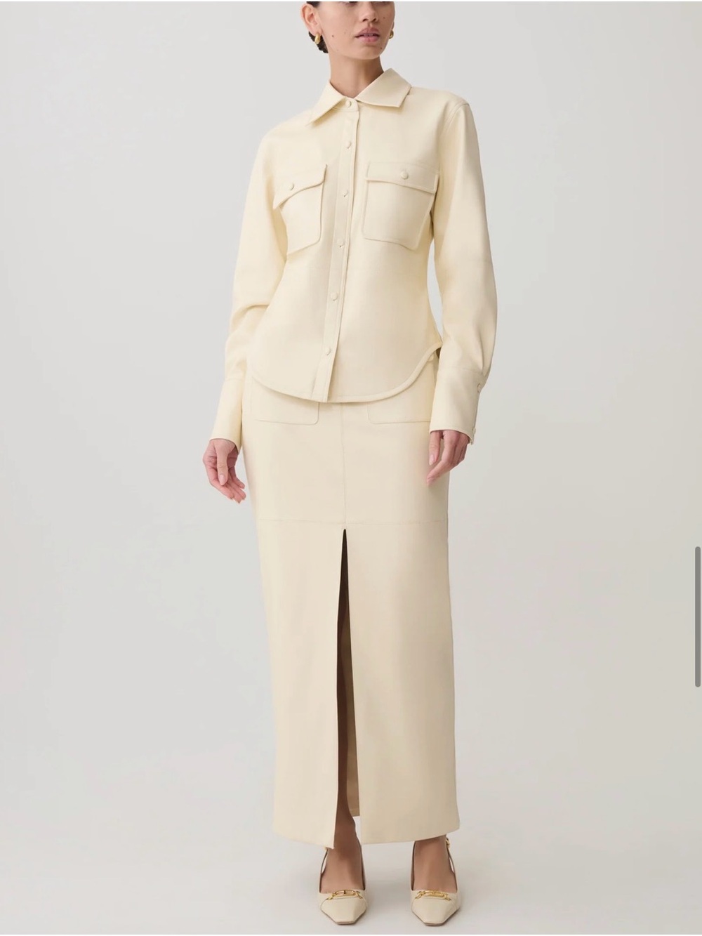 Meshki Cream Maxi Pencil Skirt with Front Slit